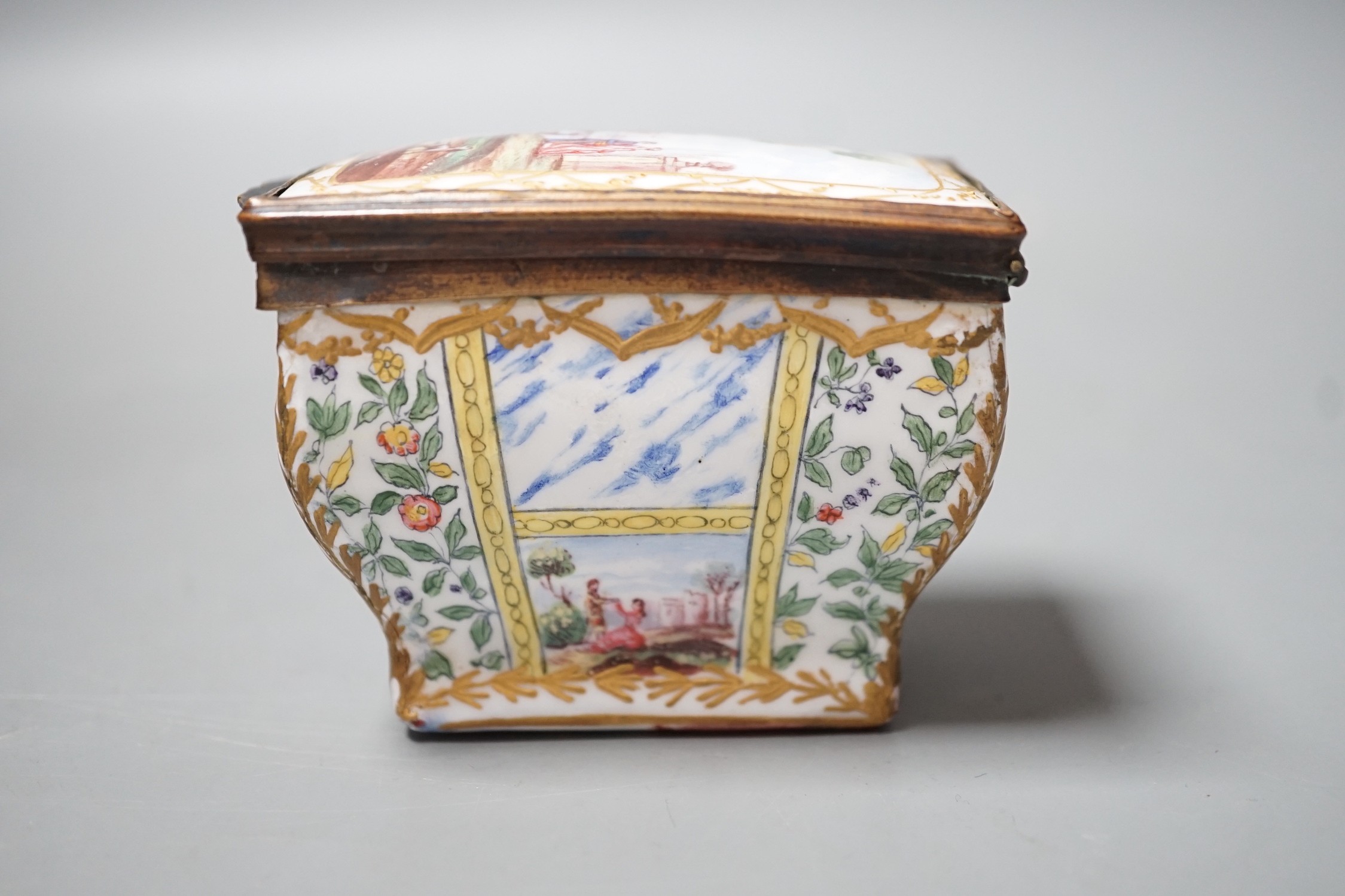 A 19th century Continental bombe shape enamel snuff box, 8cms long